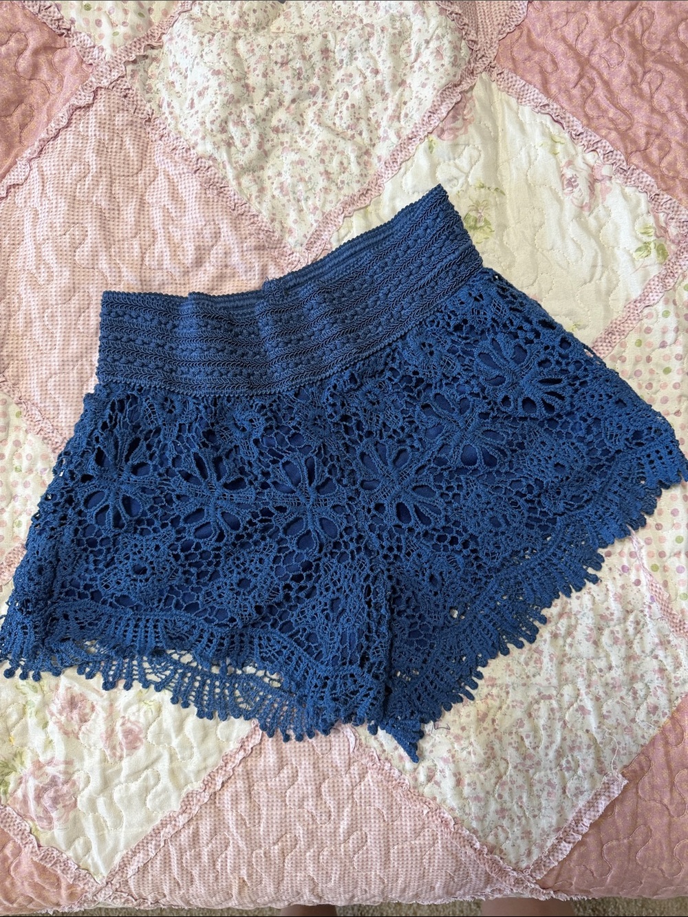 Navy Crochet High-Waist Women’s Skort with Floral Lace